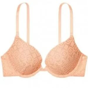 VINTAGE Victoria's Secret Pink T-Shirt Bra Intimates PUSHUP size 34DD PEACH